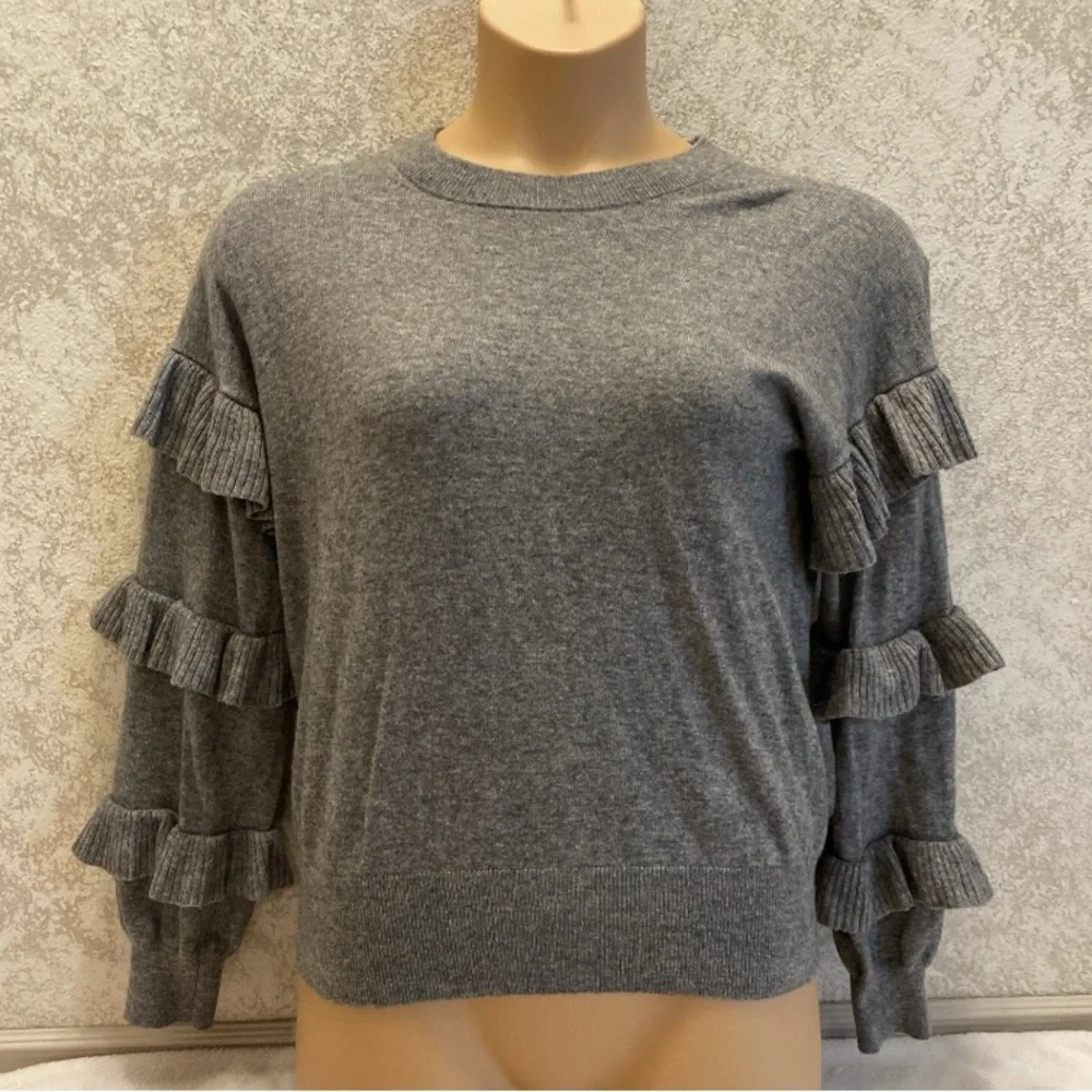 J. Crew Gray Ruffle Sleeve Sweater
